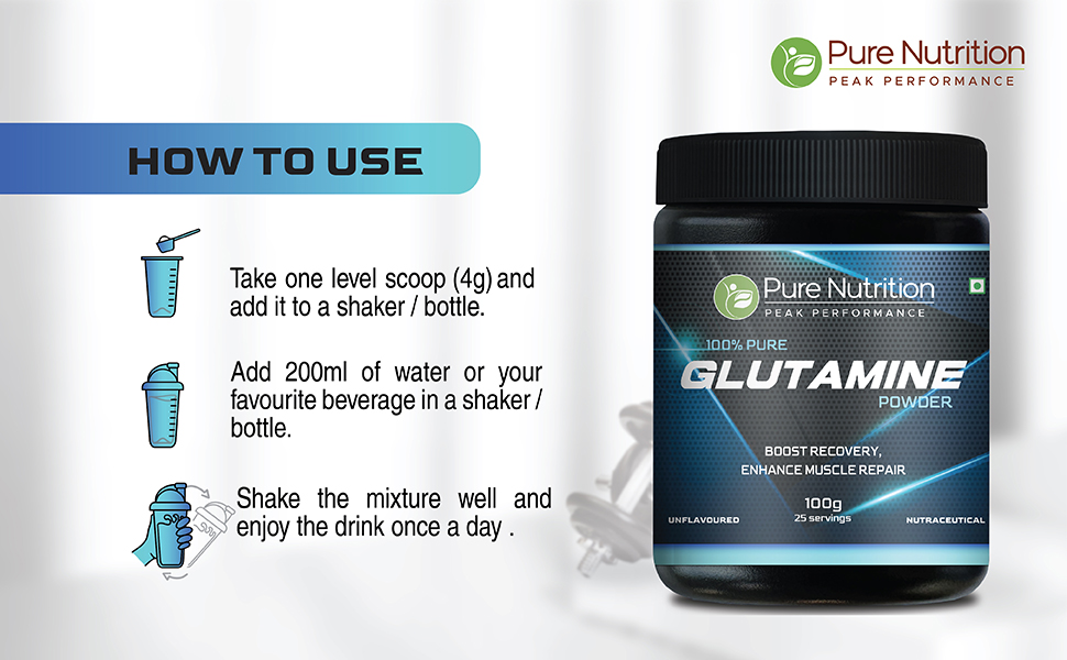 Pure nutrition Glutamine Powder 100g | Post Workout Supplement Amino Acid for Muscle Growth & Recovery | Unflavoured | 25mg serving