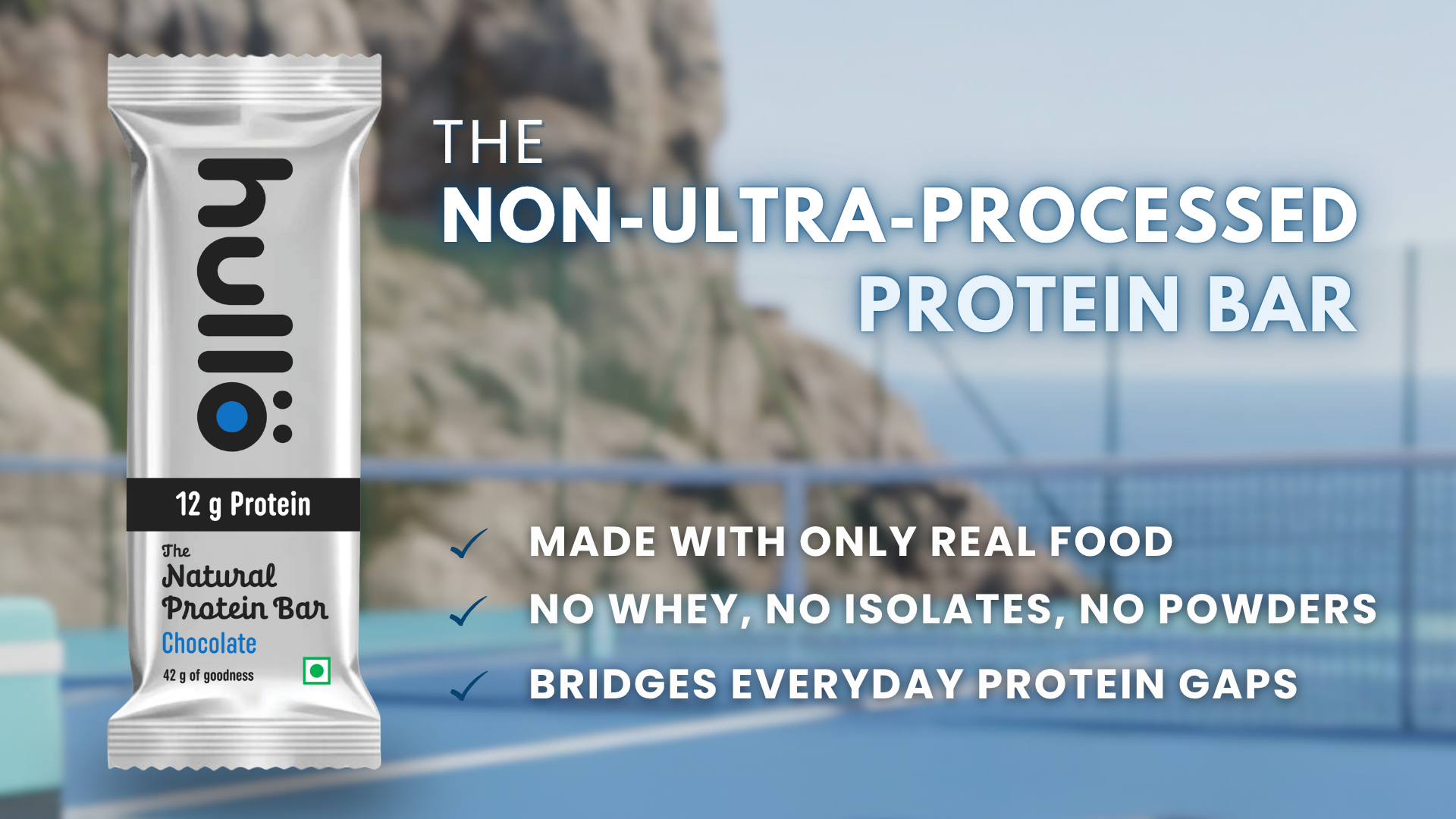 Hullo The Natural Protein Bar | High Fiber & Rich in Omega 3, 6, and 9 | Healthy Snack for Gym, Office & Travel | Dairy Free, Soy Free & Non Ultra Processed (Pack of 6, Chocolate)