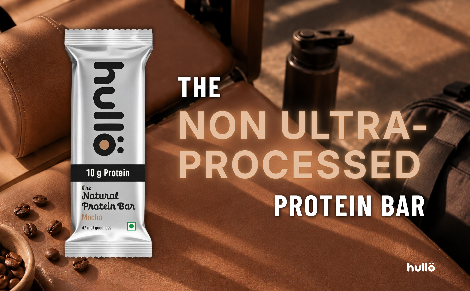 Hullo The Natural Protein Bar | High Fiber & Rich in Omega 3, 6, and 9 | Healthy Snack for Gym, Office & Travel | Dairy Free, Soy Free & Non Ultra Processed (Pack of 12, Mocha)