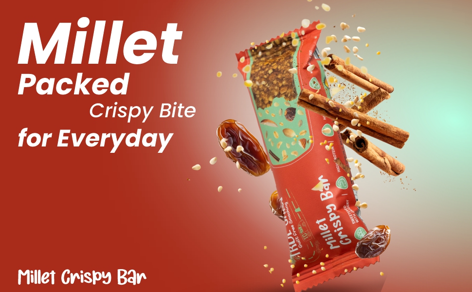 True Crew Millet Crispy Bar | 25gm Each (Pack of 10) | Healthy Snack Bar with Jaggery | High Protein, High Fiber, No Trans Fat | Guilt-Free Energy Bar