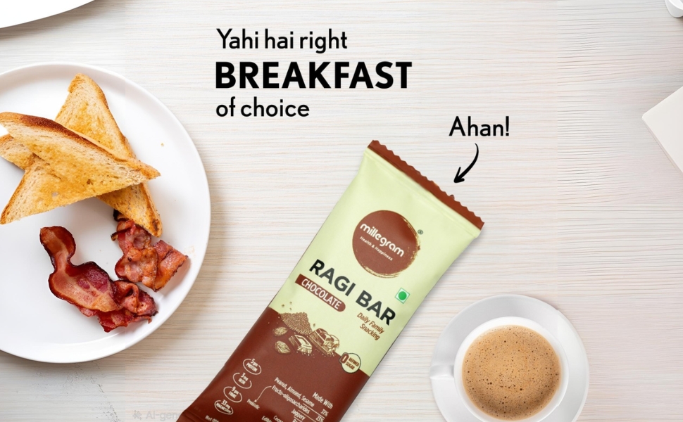 Millegram Ragi Bites Chocolate Flavour (Pack of 6 X 30G) - 5G Protein & 9G Fiber Each Bars | High Protein Goodness of Ragi, Peanut Butter, Jaggery Almond & Cow Ghee. Gluten-Free Snack with No Added Refined Sugar, Preservative-Free