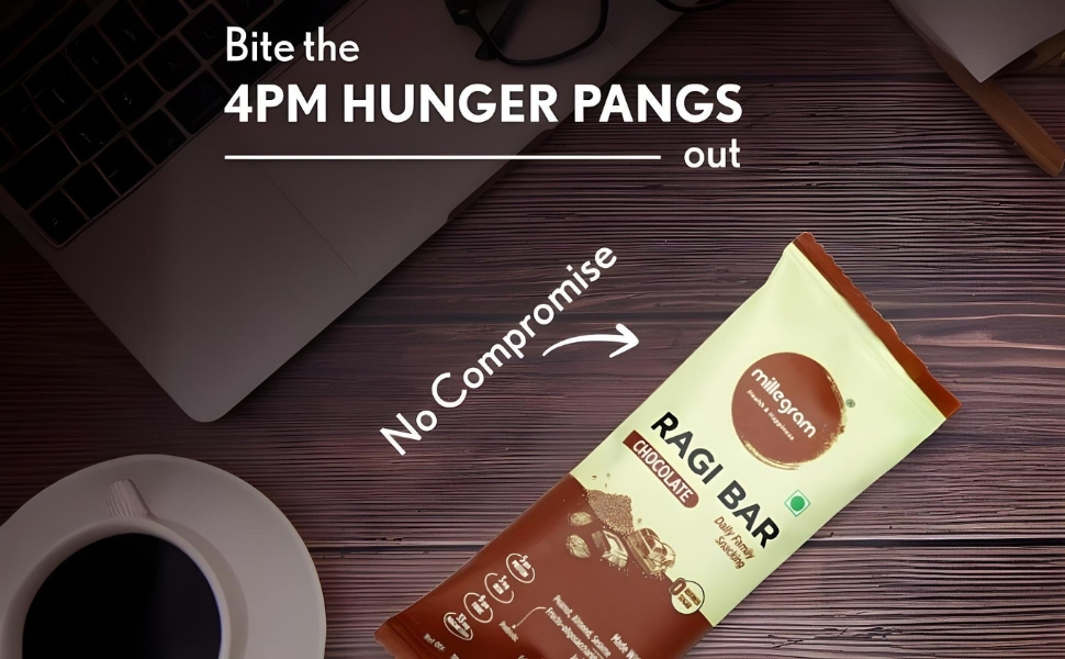 Millegram Ragi Bites Chocolate Flavour (Pack of 6 X 30G) - 5G Protein & 9G Fiber Each Bars | High Protein Goodness of Ragi, Peanut Butter, Jaggery Almond & Cow Ghee. Gluten-Free Snack with No Added Refined Sugar, Preservative-Free
