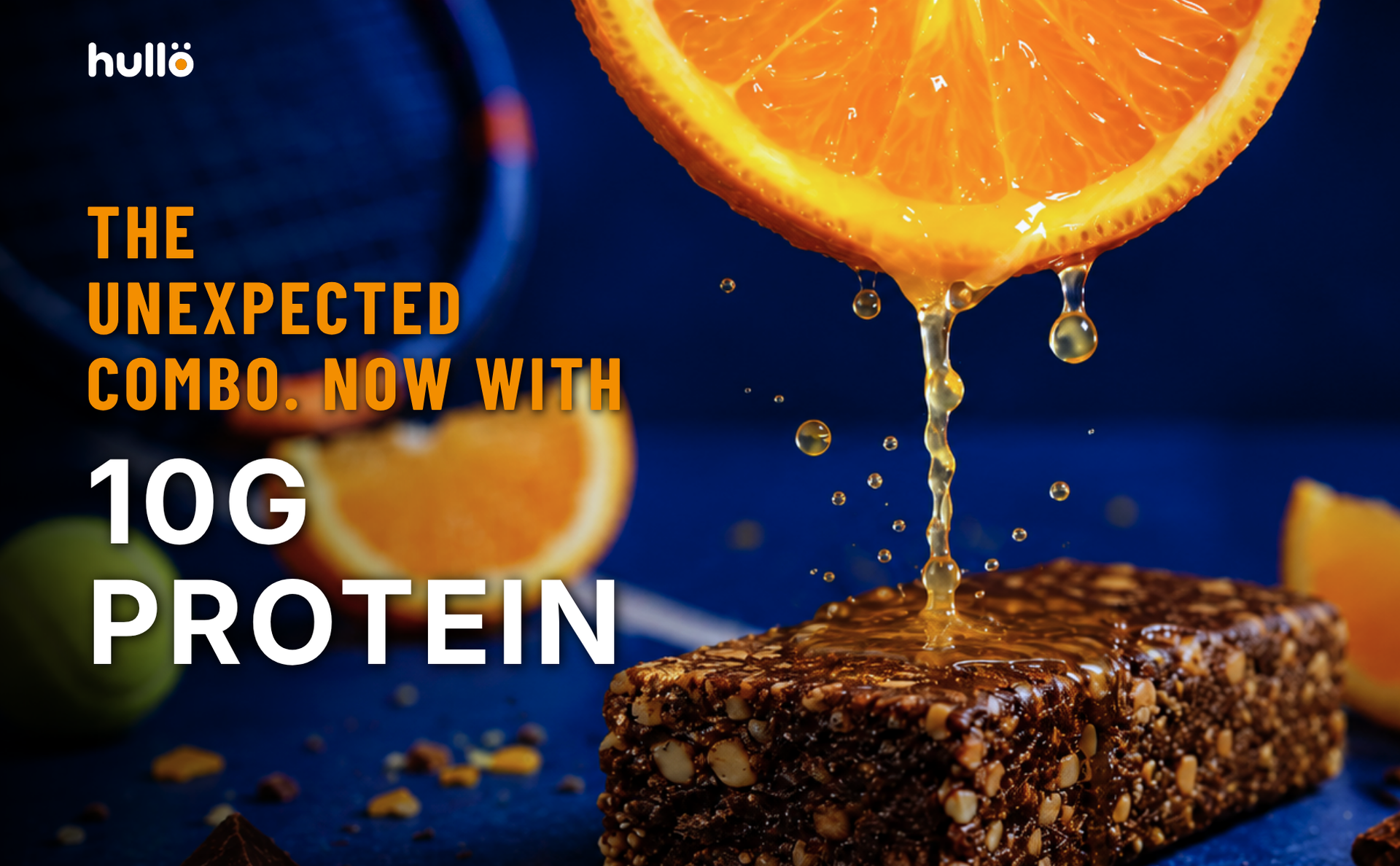 Hullo The Natural Protein Bar | High Fiber & Rich in Omega 3, 6, and 9 | Healthy Snack for Gym, Office & Travel | Dairy Free, Soy Free & Non Ultra Processed (Pack of 24, Chocolate Orange)
