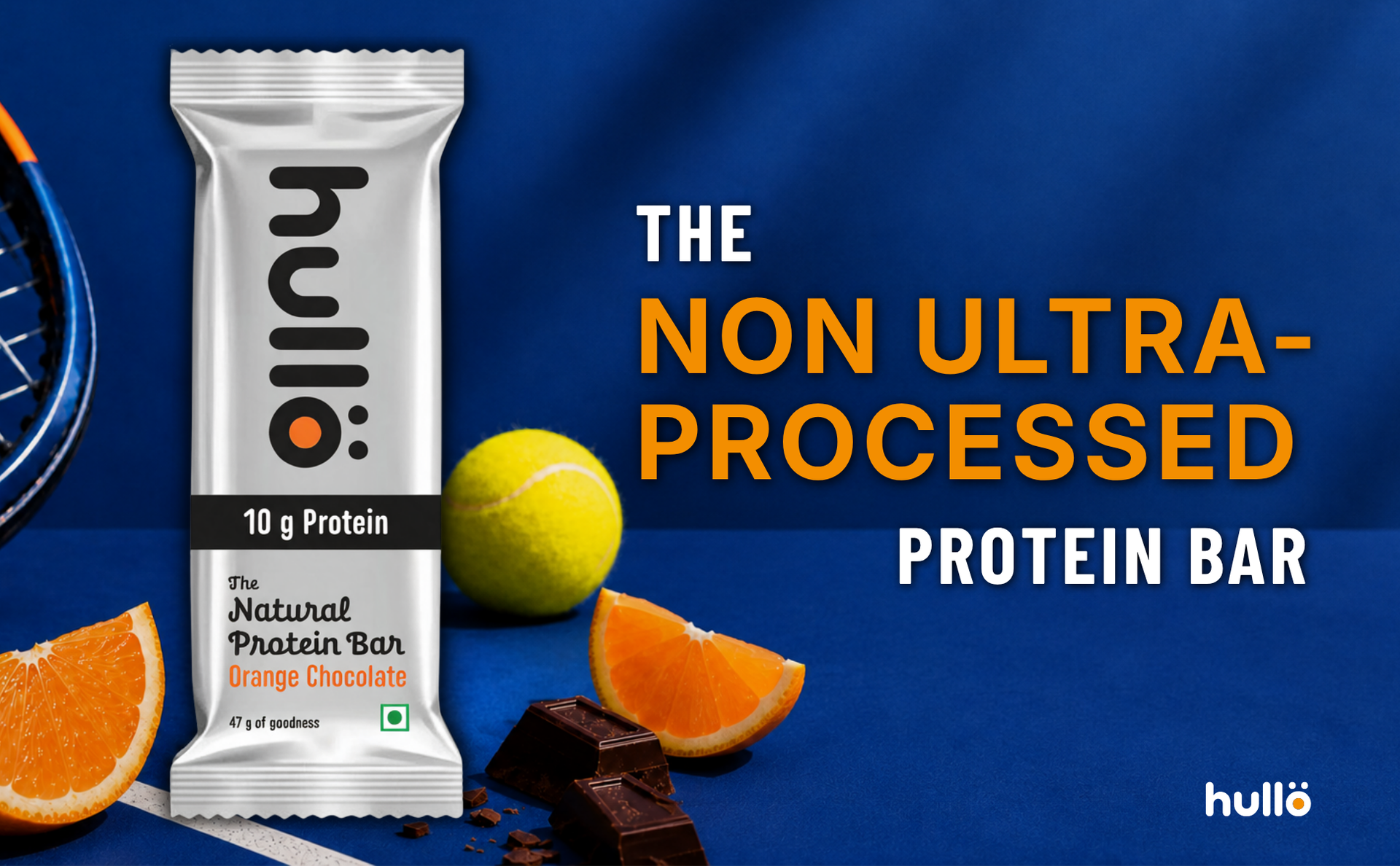 Hullo The Natural Protein Bar | High Fiber & Rich in Omega 3, 6, and 9 | Healthy Snack for Gym, Office & Travel | Dairy Free, Soy Free & Non Ultra Processed (Pack of 24, Chocolate Orange)