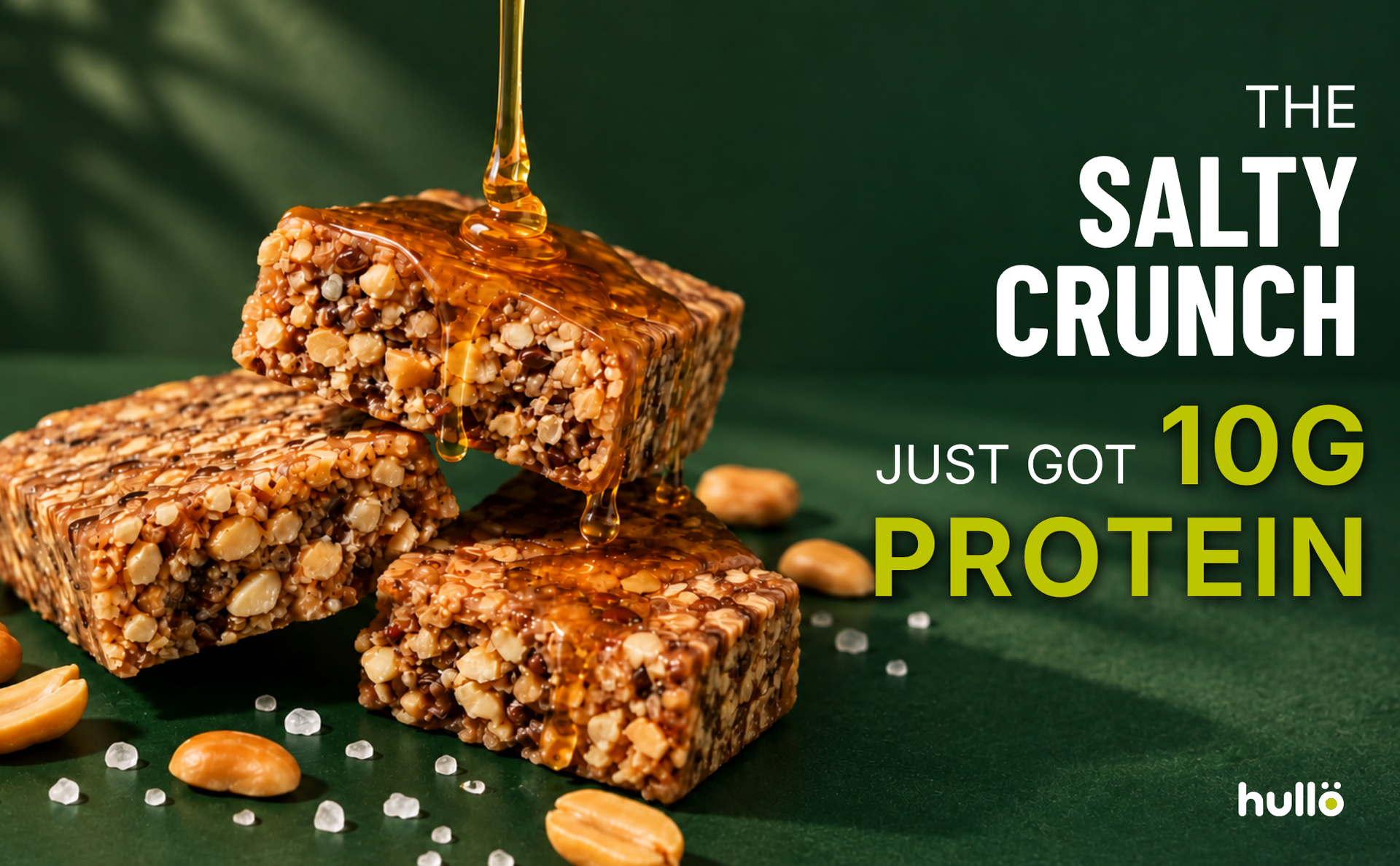 Hullo The Natural Protein Bar | High Fiber & Rich in Omega 3, 6, and 9 | Healthy Snack for Gym, Office & Travel | Dairy Free, Soy Free & Non Ultra Processed (Pack of 12, Sea Salt Peanut)