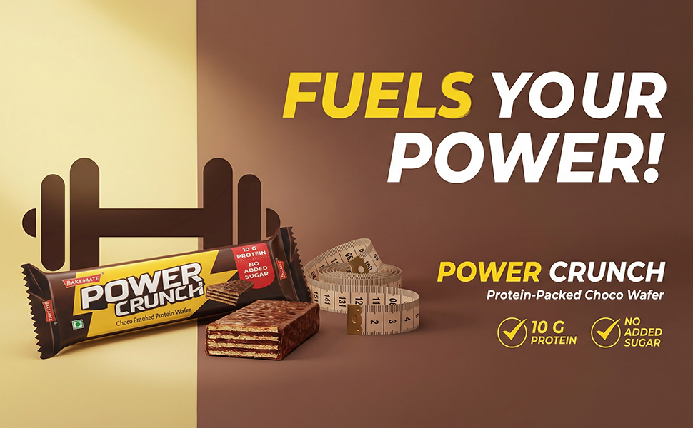 BAKEMATE Power Crunch Protein Wafer Bars | No Added Sugar | High Protein & High Fiber | 100% Vegetarian 120 g