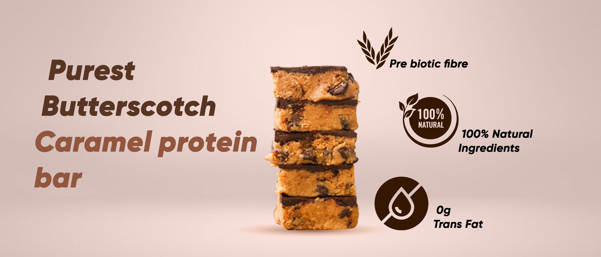 Fitspire Butterscotch Caramel Protein Bar (60g)- 21g Protein from Whey Blend- Low Sugar High Fiber Snack- Supports Muscle Recovery, Satiety and Energy- No Artificial Preservatives