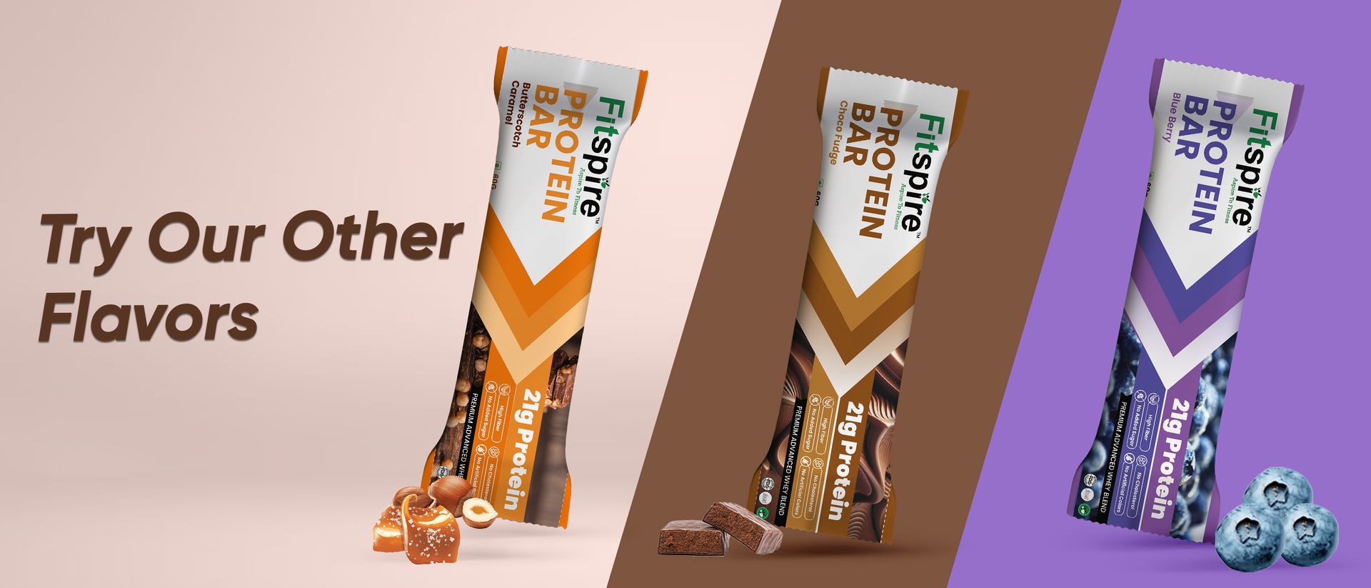 Fitspire Butterscotch Caramel Protein Bar (60g)- 21g Protein from Whey Blend- Low Sugar High Fiber Snack- Supports Muscle Recovery, Satiety and Energy- No Artificial Preservatives