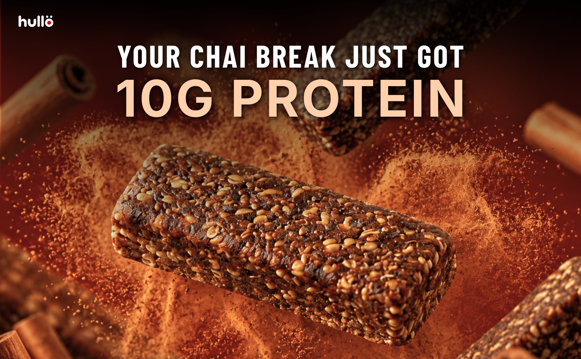 Hullo The Natural Protein Bar | High Fiber & Rich in Omega 3, 6, and 9 | Healthy Snack for Gym, Office & Travel | Dairy Free, Soy Free & Non Ultra Processed (Pack of 12, Cinnamon)