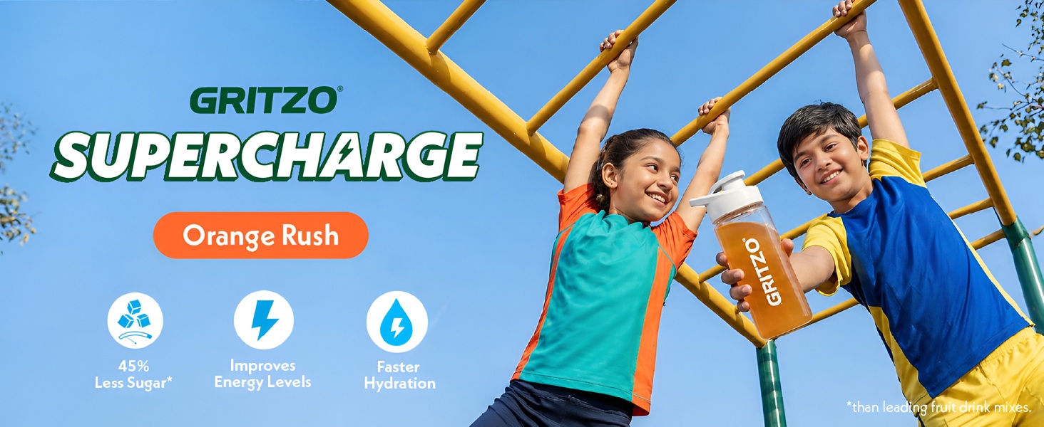 Gritzo Supercharge Hydration Drink Mix (7+y) Orange Rush, 15 Sachets