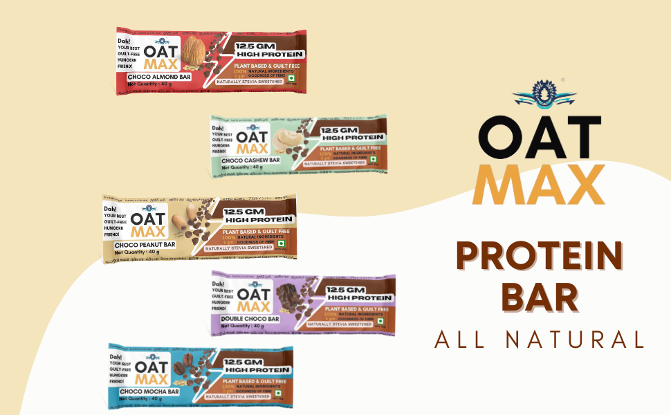 OATMAX PROTEIN OAT BAR- NUTRITION CASHEW CHOCO BAR- PACK OF 5 (40 GM EACH) 12.5 GM HIGH PROTEIN, FIBER, VITAMINS & MINERALS, NO PRESERVATIVES, 100% VEG, NO ADDED SUGAR, FOR ENERGY, FITNESS (CASHEW CHOCO)