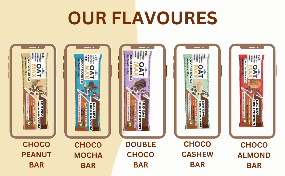 OATMAX PROTEIN OAT BAR- NUTRITION CASHEW CHOCO BAR- PACK OF 5 (40 GM EACH) 12.5 GM HIGH PROTEIN, FIBER, VITAMINS & MINERALS, NO PRESERVATIVES, 100% VEG, NO ADDED SUGAR, FOR ENERGY, FITNESS (CASHEW CHOCO)