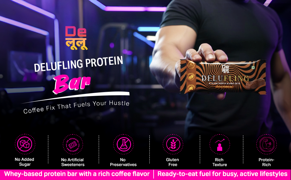 Delulu elufling Protein Bar Coffee With 14g Protein, No Preservative, No Artificial Sweetner, Whey Based Nutrition Snack With Fibre | Ready To Eat Fitness Food, Post Exercise Bite | Convenient Option For Office & Travel - 50 Gm (Pack Of 24)
