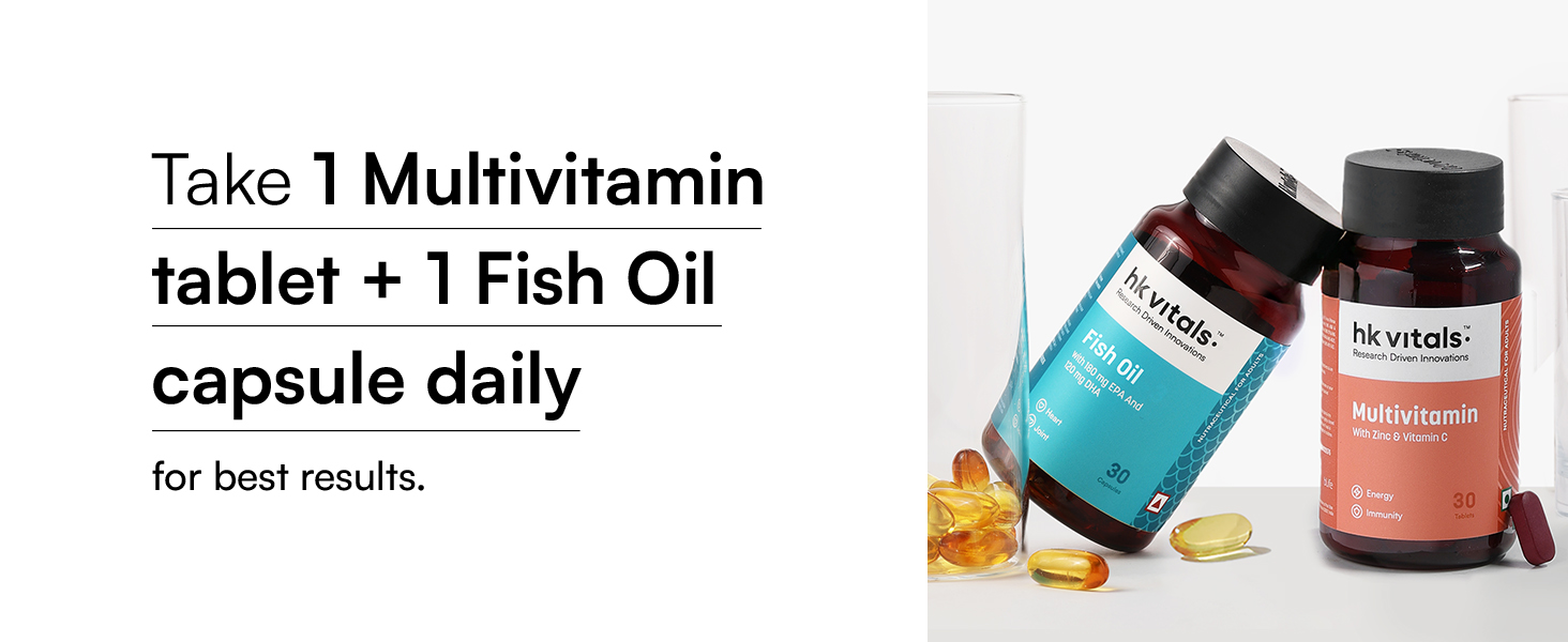 hk vitals Fish Oil & Multivitamin, 2 x 30 Tablets + Shaker 650ml