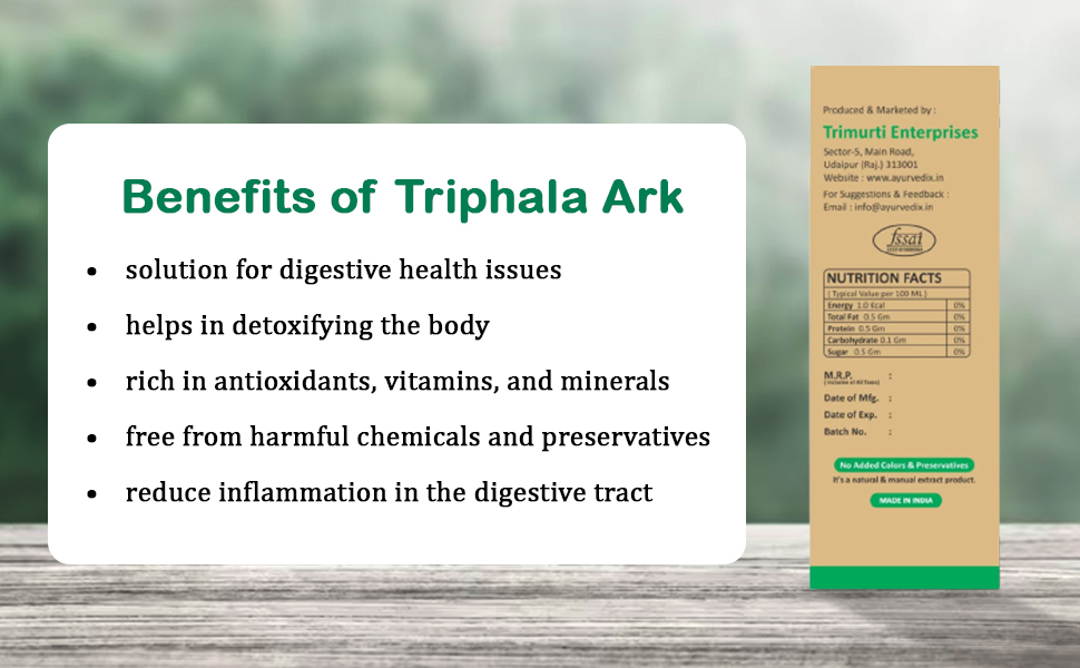 Triphala Ark 200 ml | Triphala Hydrosol (Amla, Haritaki, Bibhitaki) | Supports Digestion & Gut Health | Herbal Detox & Antioxidant Support | Ayurvedic Liquid | FSSAI Certified