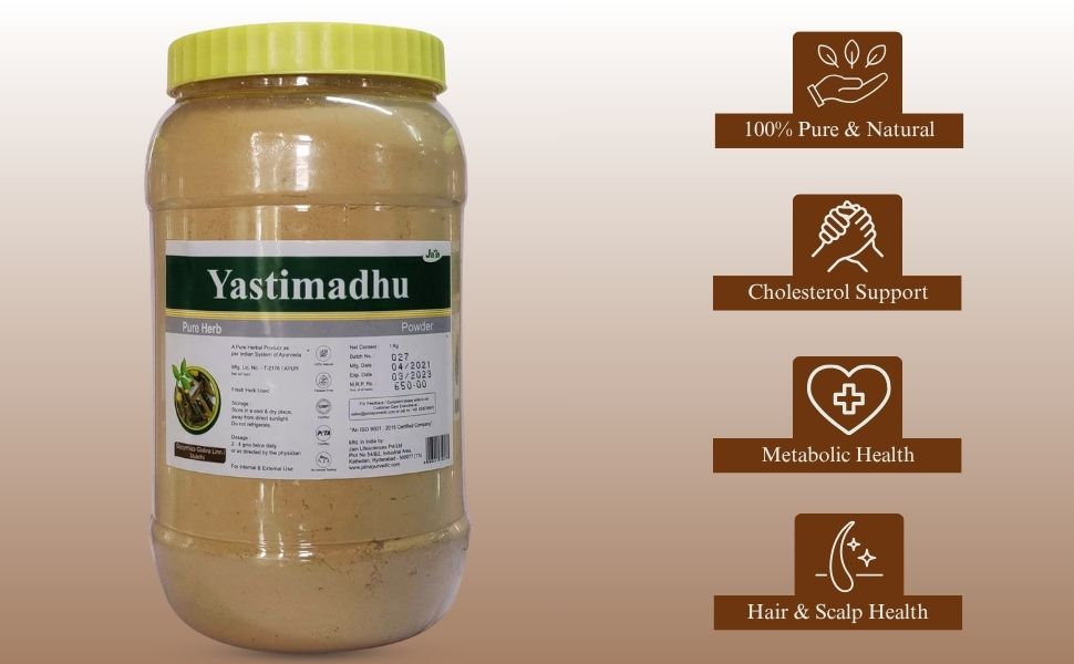 Jain Yastimadhu Powder 1Kg | Pure Mulethi (Glycyrrhiza glabra) Root | Natural Ayurvedic Herbal for Throat Soothing, Cough Relief | Digestive Health, Immunity & Overall Wellness
