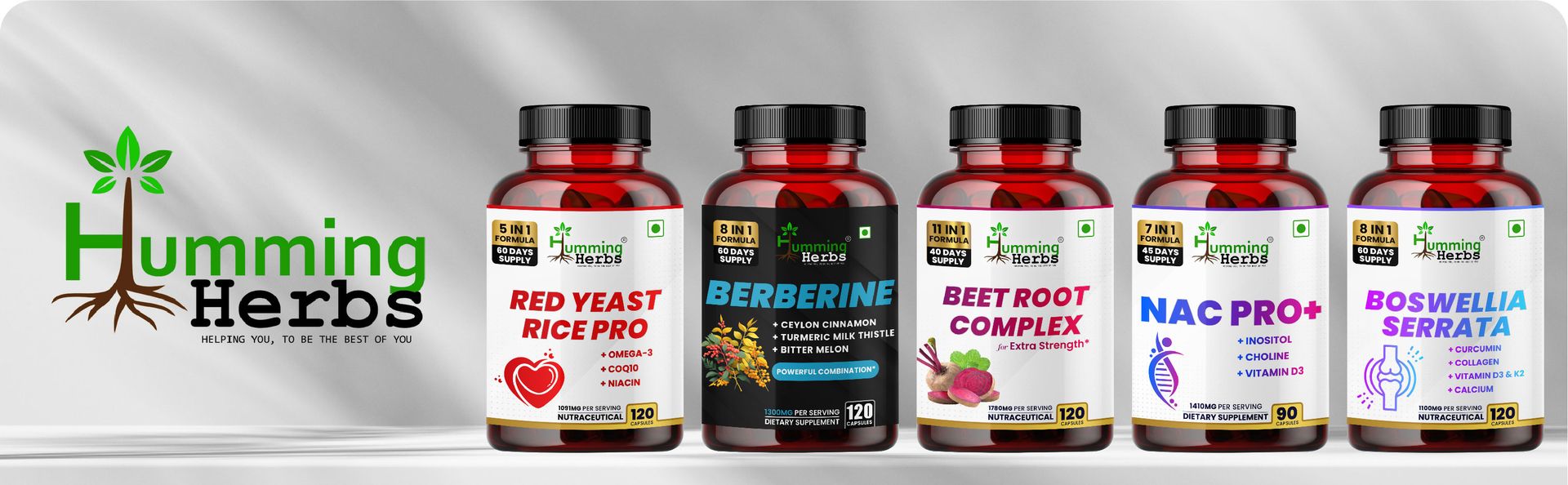 Humming Herbs Rhodiola Rosea | 4in1 | 90 Caps | 1900mg Eq | with Red Korean, Siberian and American Ginseng Root Extract | Stress and Anxiety Relief Supplements