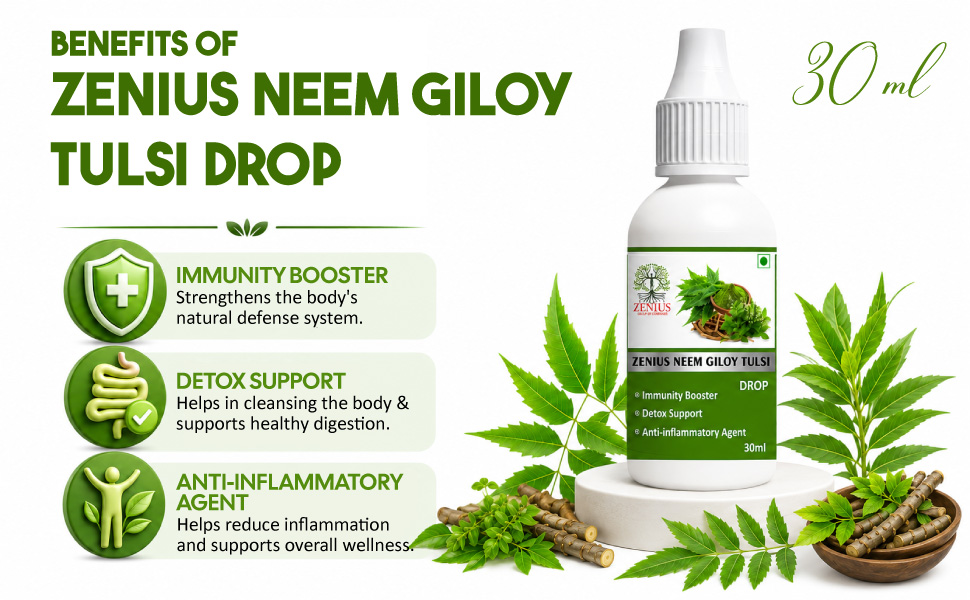 Zenius Neem Giloy Tulsi Drop, Immunity Booster, Detox Support, Anti-inflammatory, Ayurvedic, 30ml