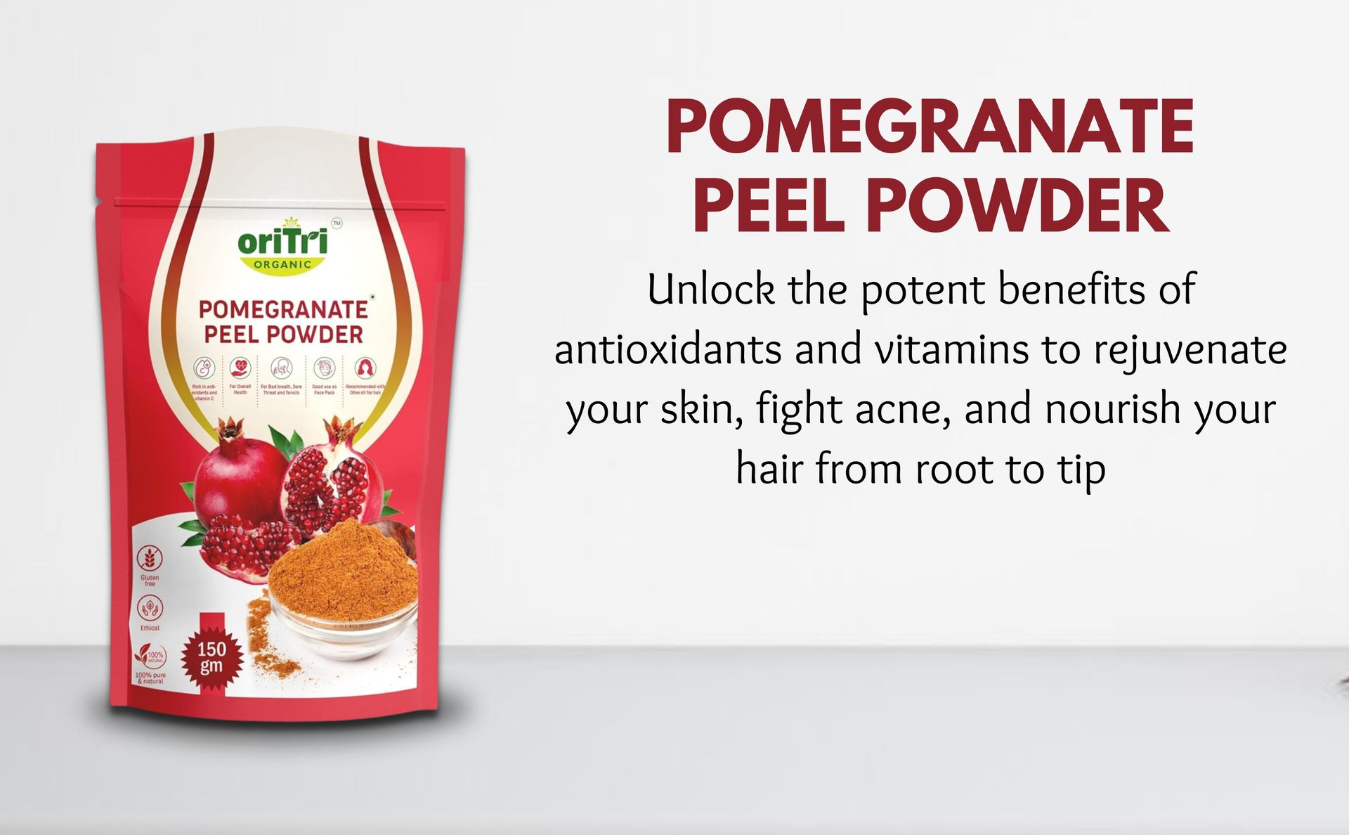 Pomegranate Peel Powder 150g | Rich in Antioxidants | Anar Powder for Skin Brightening, Acne & Hair Fall Care | Supports Immunity & Diabetes Management