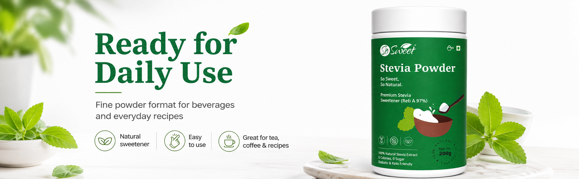 So Sweet Stevia Powder 200g, Natural Sugar Free Zero Calorie Sweetener