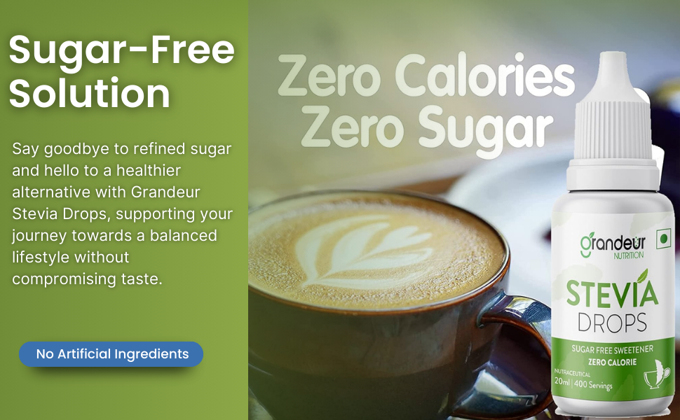 Grandeur Zero Colorie Sugar Free Stevia Drops, No Maltodextrin No Dextrose, For Keto Diet & Weight Watchers, Sugar Substitute - 40ml (800 servings) (Pack of 2)
