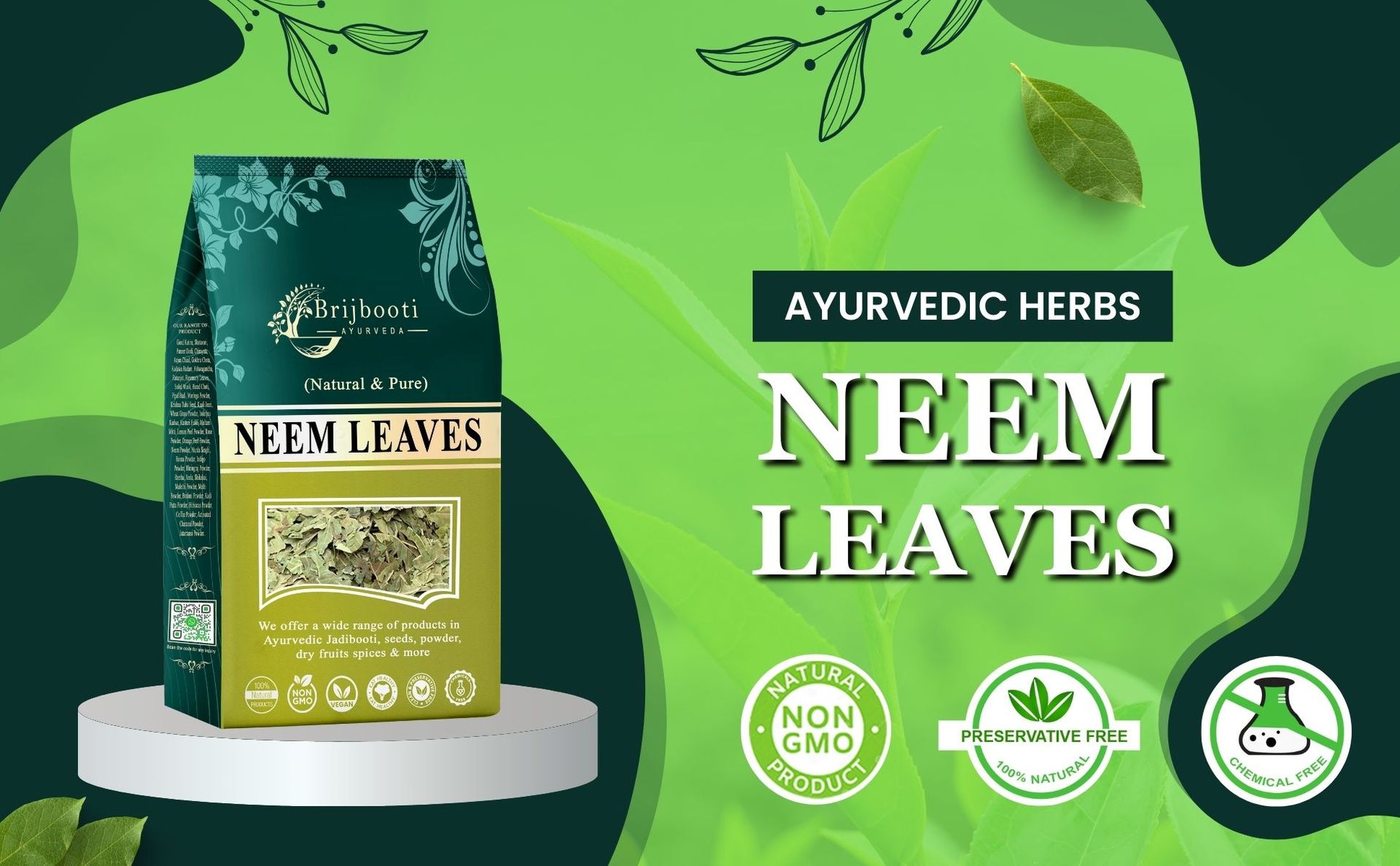 Brijbooti Neem Leaves 200 Gram - Leaf - Neem Leaves Dried for Skin & Eating - Sukhi Neem Patti