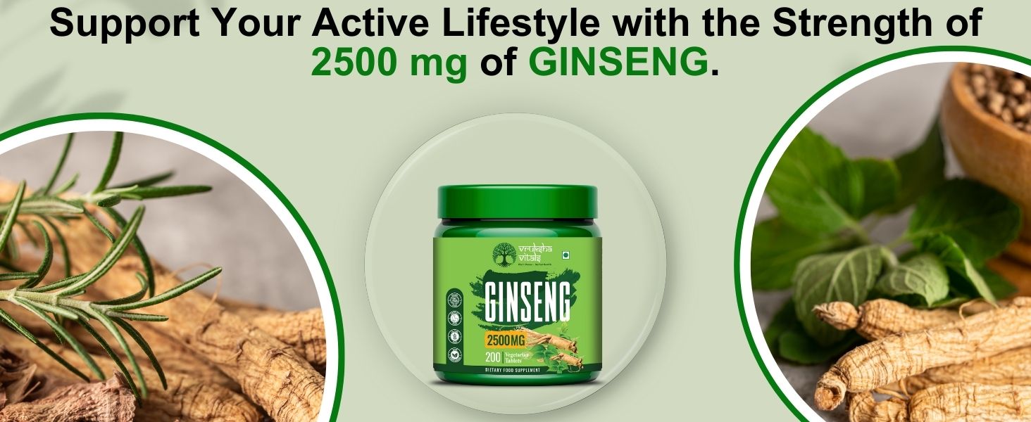 Vruksha Vitals Triple Ginseng Root - 2500 mg - Korean Red Panax Ginseng, Siberian and American Ginseng Extract Powder Tablets Capsules Supplement