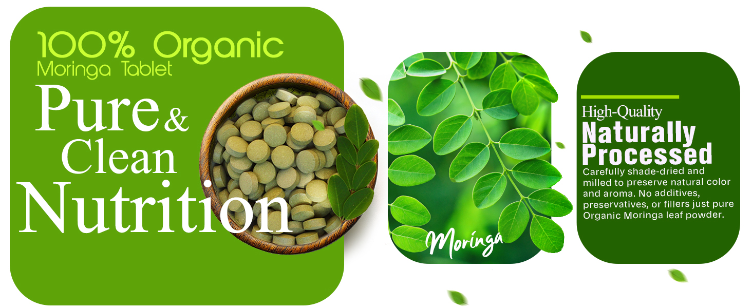 Grenera Organic Moringa Tablets 120 nos, Drumstick Leaf Powder Tablets, Super-Food Shigru, Vegan, Gluten Free, Non GMO