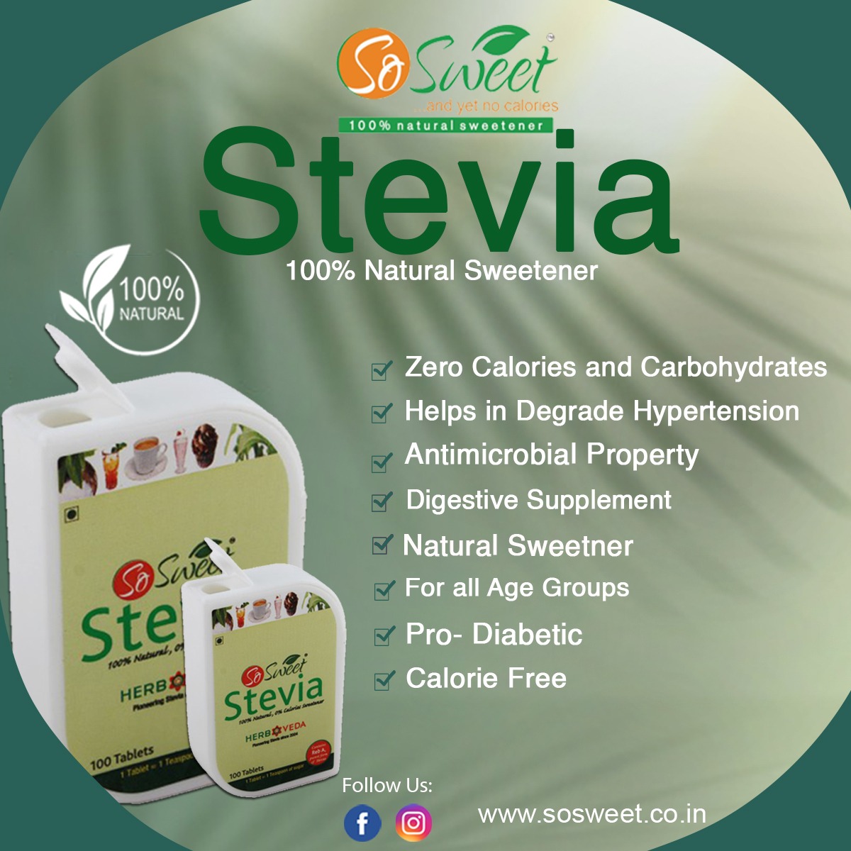 So Sweet Stevia Tablets Sugar Free Natural Zero Calorie Sweetener (Pack of 2, 600 Tablets)