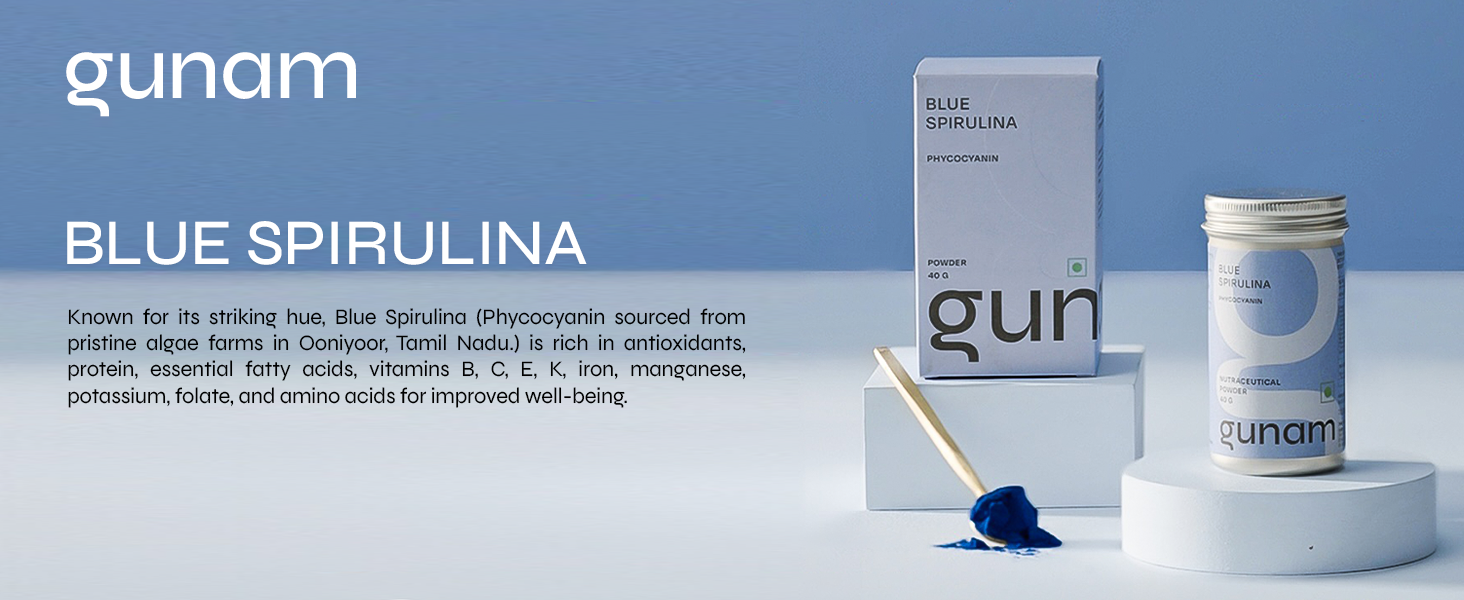 Gunam Blue Spirulina Powder (60 Servings) | Superfood Powder with Phycocyanin, Amino Acids, and Iron | Antioxidant & Anti-Inflammatory | Supports Immunity, Gut & Skin Health