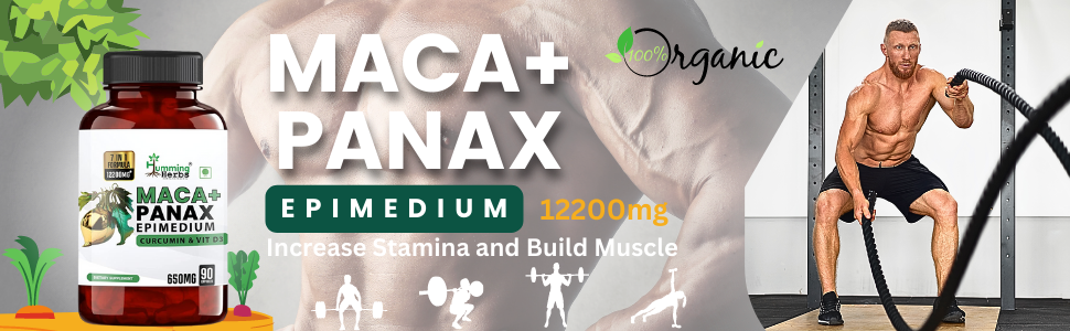 Humming Herbs Maca with Panax Ginseng Supplements 7200mg | Maca Root Extract Powder | Increase Stamina and Build Muscle - 90 Capsules