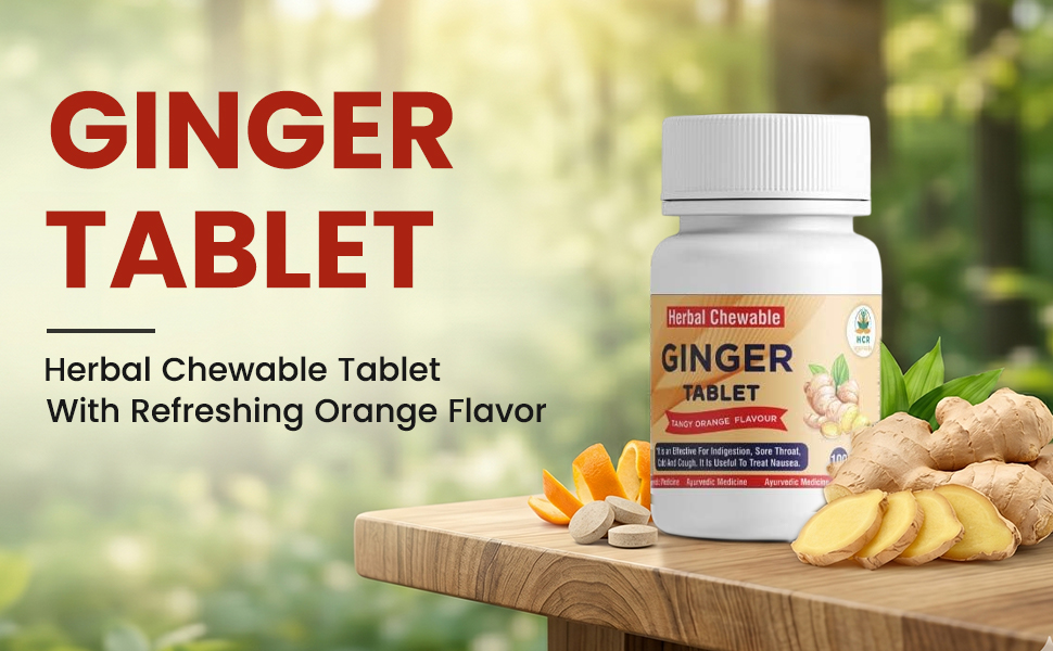 GINGER TABLET Organic Herbal Chewable Ginger Tablets with Orange Flavour | Natural Ayurvedic Sunth (Zingiber Officinale) 250mg | Supports Digestion, Cold & Cough Relief | 100 Tablets