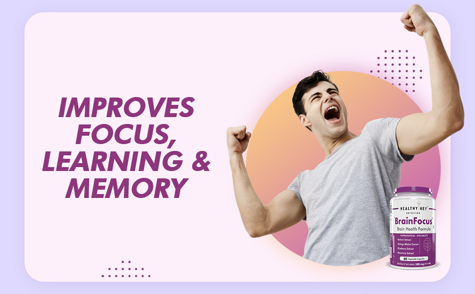 Healthyhey Nutrition BrainFocus - Natural Brain Health Formula for Memory & Focus - 60 Veg Capsules