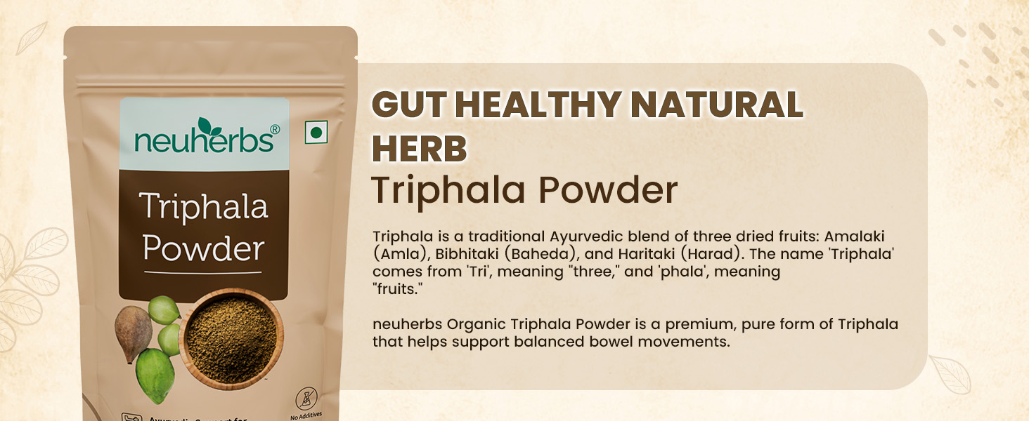 Neuherbs Organic Triphala Powder 100g | Ayurvedic Triphala Churna for Digestion, Gut & Intestinal Wellness | Supports Acidity, Gas Relief, Detox & Immunity | Certified Organic Herbal Supplement