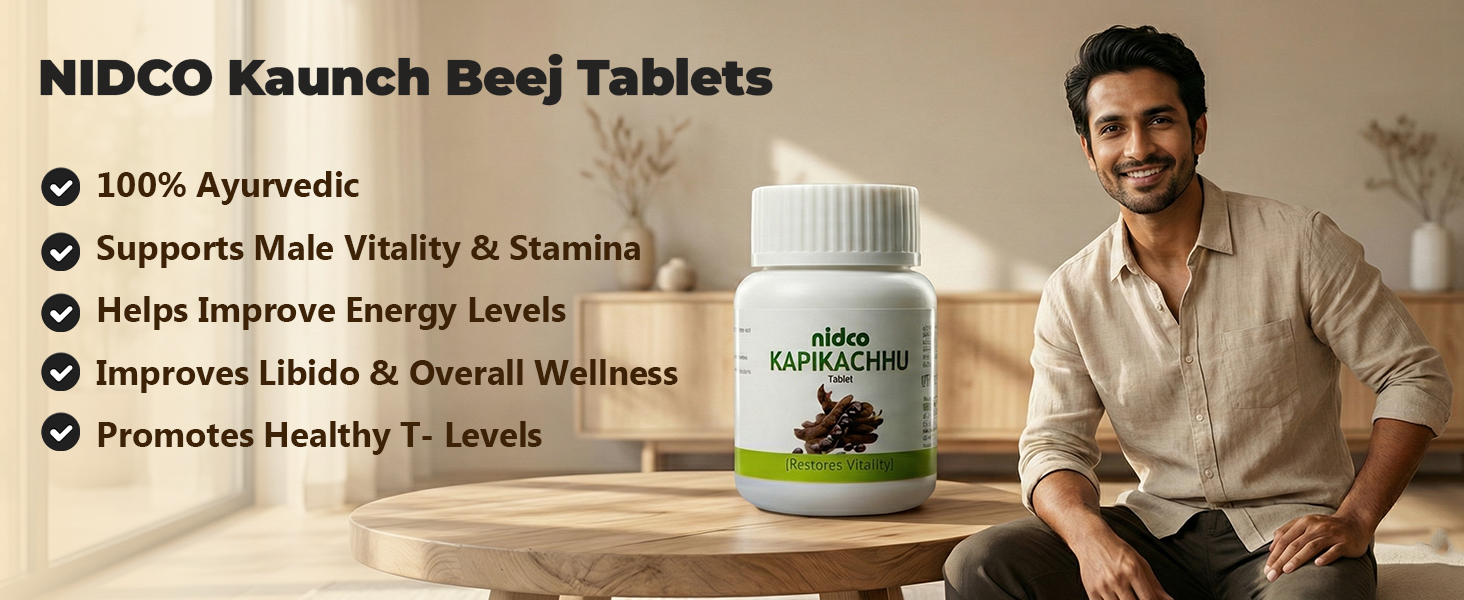 Kapikachhu Tablets 500 mg | Mucuna Pruriens Tablets for Brain Health, Energy & Stamina | Black Kaunch Beej | Ayurvedic Velvet Beans | 60 Pure Herbal Veg Kala Konch Beej