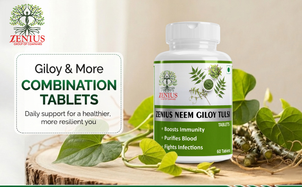 Zenius Neem Giloy Tulsi Tablets, Boosts Immunity, Purifies Blood, Fights Infections, Ayurvedic, 60 Tablets