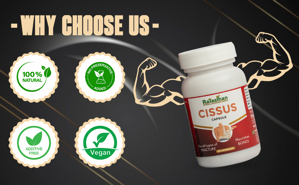 CISSUS Capsules by Rajasthan Aushdhalaya | Helpful to recover bone health | Hadjod | 30 Capsules in 1 pack
