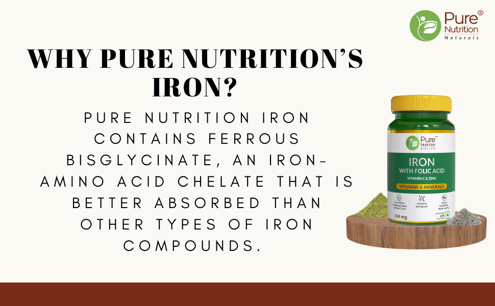 Pure Nutrition Iron Folic Acid Supplement with Zinc, Vitamin C & Vitamin B12 for Men & Women | Supports Haemoglobin Production, Boosts Immunity & Maintains Iron Level - 60 Veg Tablets (Pack 2)
