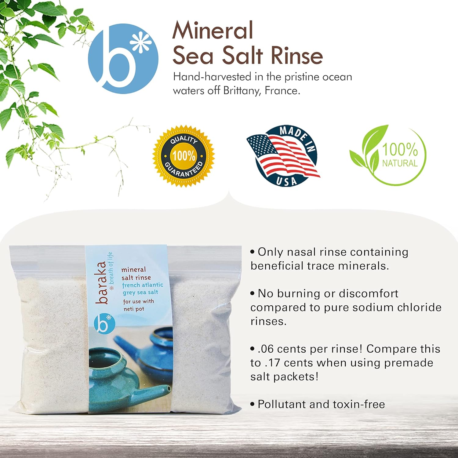 Nate Pot Rinse Neti Pot Salt - Mineral Sea Salt Sinus Rinse (2 Pack)