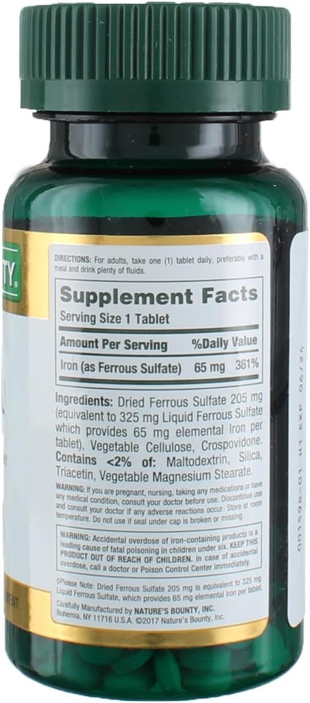 Nature's Bounty Iron 65 Mg. Ferrous Sulfate, 100-Count 3