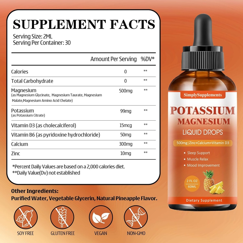 Potassium & Magnesium Liquid Supplement - Energy & Muscle Support