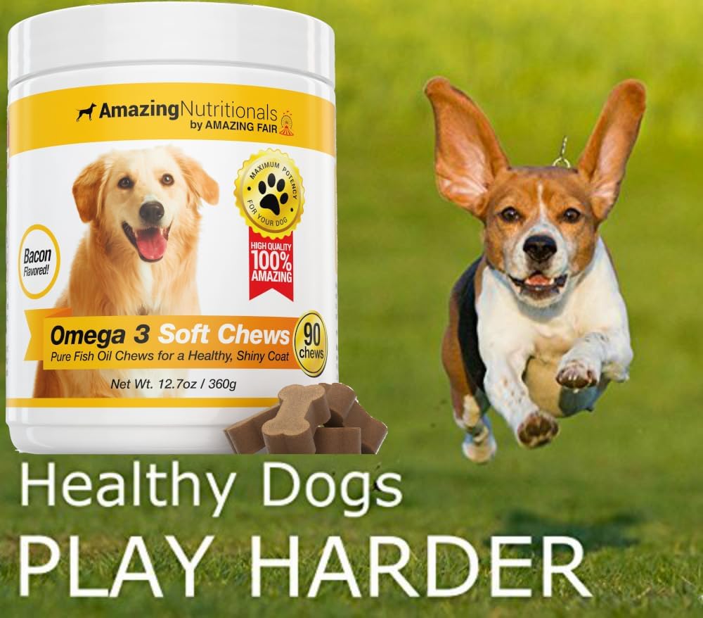 Amazing Omega 3 for Dogs - Omega 3 Fish Oil for Dogs Supplement for Itchy Skin Relief for Dry Skin and Hot Spots and Shedding Coat with EPA and DHA Fatty Acids - 90 Bacon Soft Chews 5