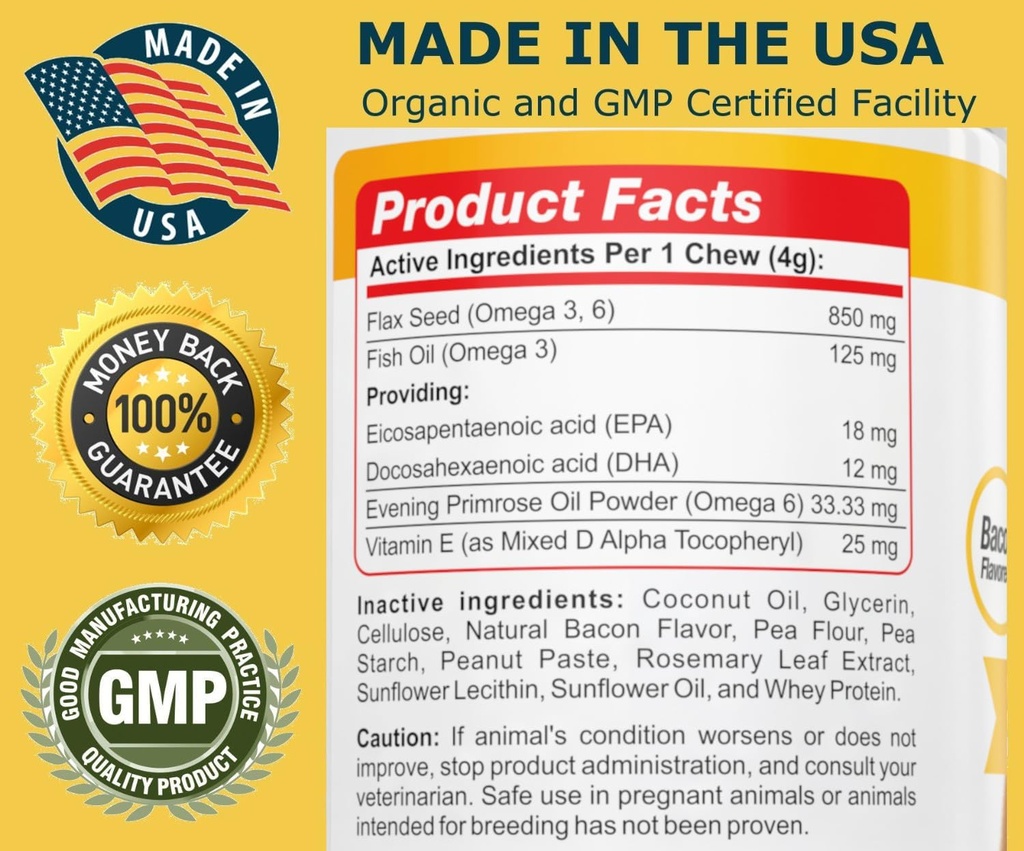 Amazing Omega 3 for Dogs - Omega 3 Fish Oil for Dogs Supplement for Itchy Skin Relief for Dry Skin and Hot Spots and Shedding Coat with EPA and DHA Fatty Acids - 90 Bacon Soft Chews 6