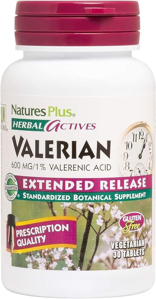 Natures Plus Herbal Actives Valerian Extended Release Tablets - 600 mg, 30 Vegan Tablets - Vegetarian, Gluten-Free - 30 Servings 2