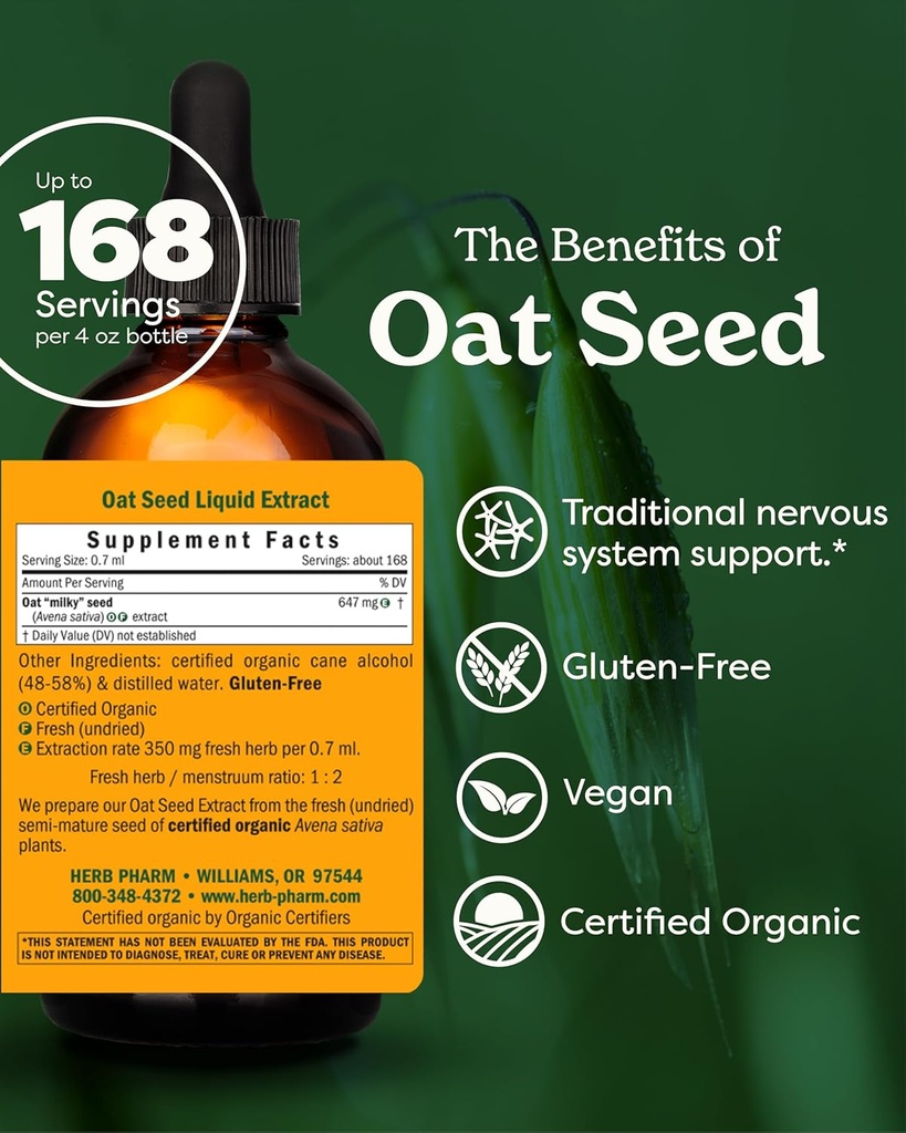 Herb Pharm Certified Organic Oat Seed Liquid Extract for Nervous System Support - 4 Ounce 3
