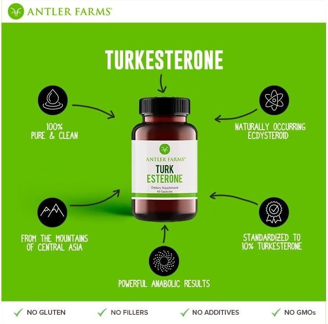 Antler Farms - 100% Pure Turkesterone, 60 Capsules, 500mg – Ajuga Turkestanica Extract Std. to 10% Turkesterone, Men’s Health Support Powerful Antioxidant Supplement 6