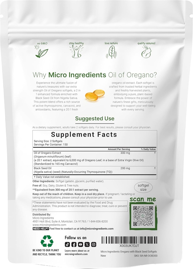 Micro Ingredients Oil of Oregano Softgels 300 Count & Lions Mane Supplement 240 Veggie Capsules Bundle 2 Pack | Carvacrol & Thymoquinone | Superfood Mushroom Antioxidants with L-Ergothioneine 4