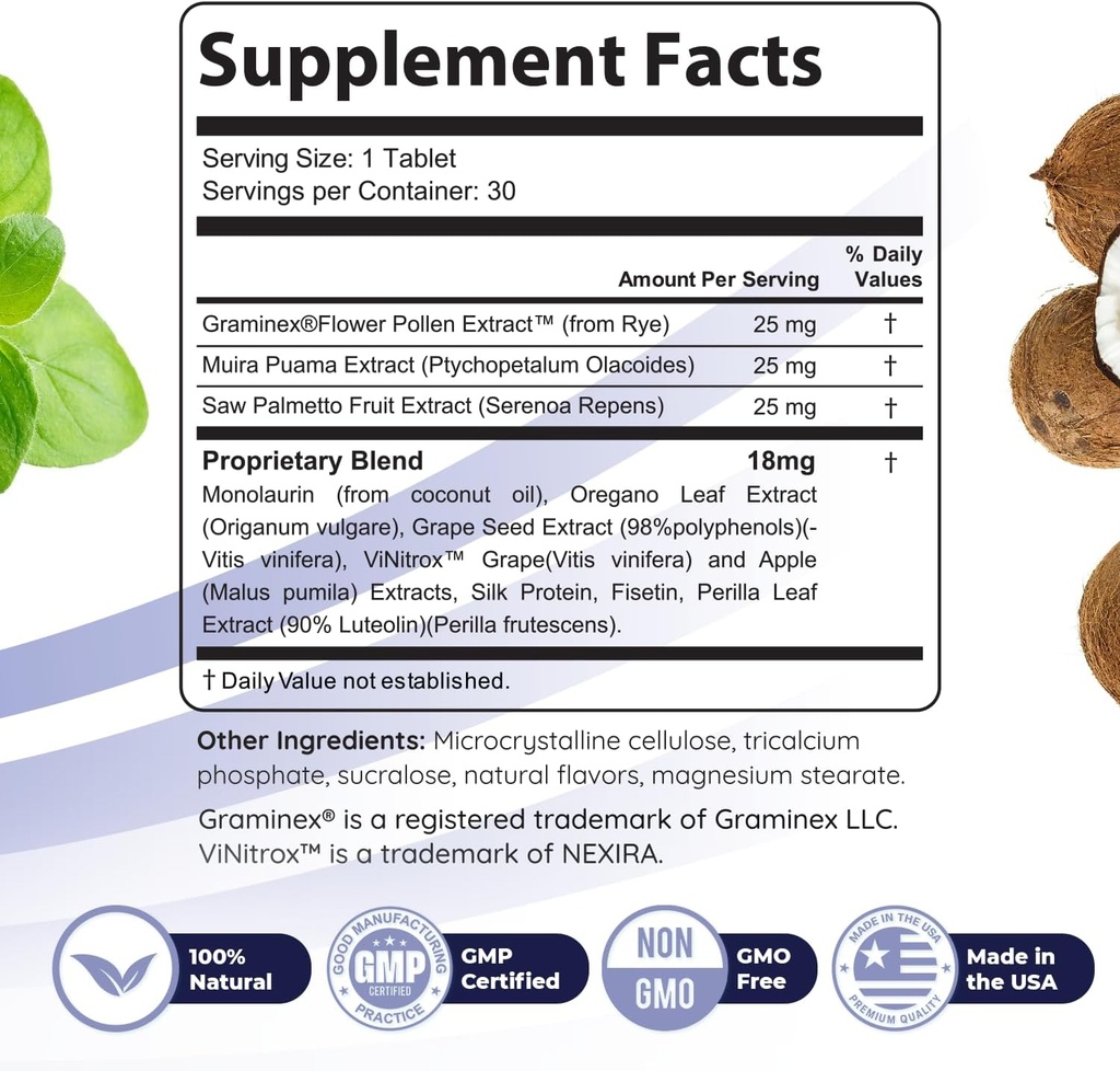 FlowForceMax Herbal Support Supplement - Natural Plant-Based Formula with Saw Palmetto Extract | 30 Chewable Tablets, 3 Month Supply, Made in USA 4