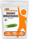 BulkSupplements.com Organic Wheatgrass Powder - Organic Super Greens Powder, Superfoods Supplement - Vegan & Gluten Free, 1.5g per Serving, 500g (1.1 lbs) (Pack of 1) 2