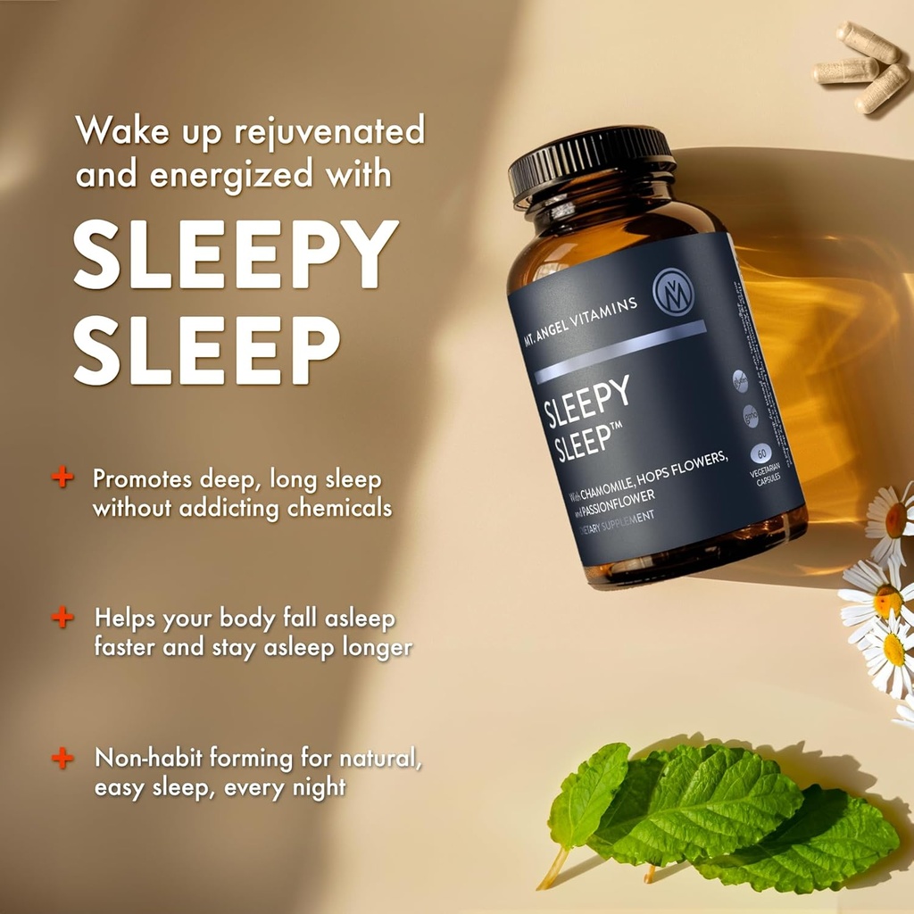 Mt. Angel Vitamins - Sleepy Sleep - Natural Sleep Aid for Adults with Melatonin and Plant Extracts - Non-Habitual Sleep Supplement - 60 Capsules 6